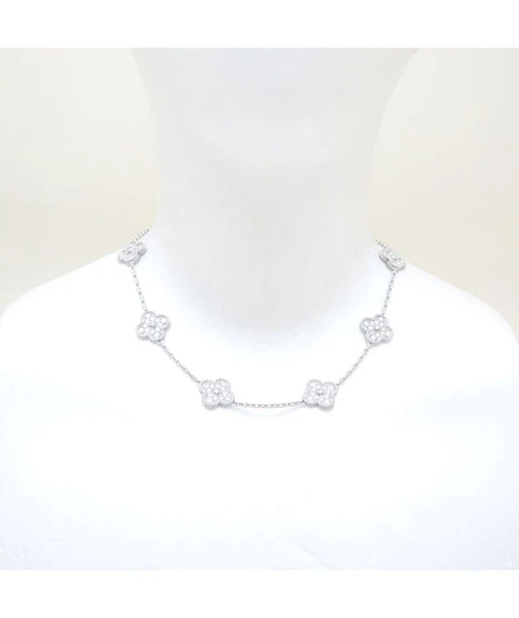 Van Cleef & Arpels Vintage Alhambra Diamond 10 Motif 18k White Gold Necklace