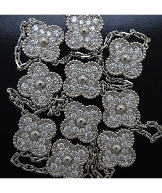 Van Cleef & Arpels Vintage Alhambra Diamond 10 Motif 18k White Gold Necklace