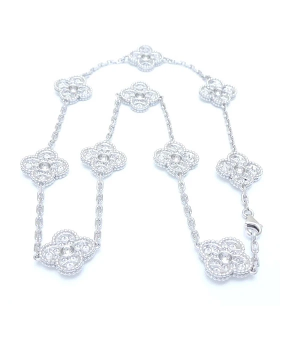 Van Cleef & Arpels Vintage Alhambra Diamond 10 Motif 18k White Gold Necklace