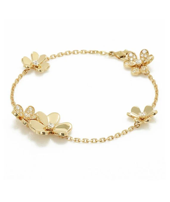 Van Cleef & Arpels Frivol 5 Flowers 18k Yellow Gold And Diamond Bracelet