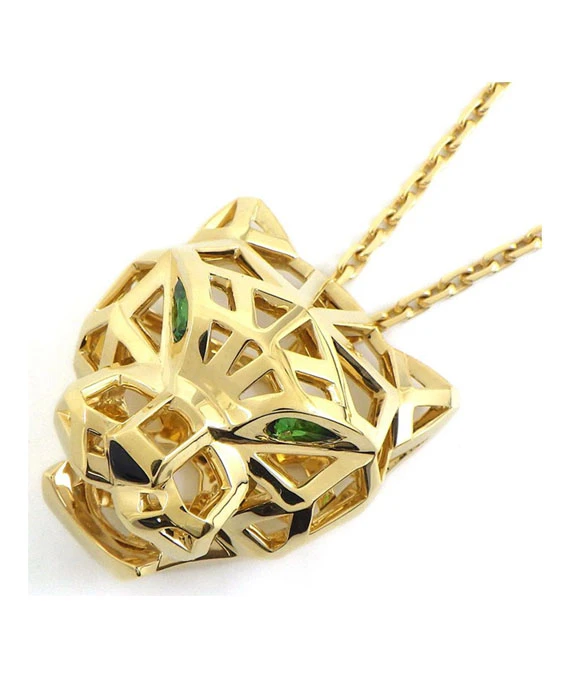 Cartier Panthere de Cartier Panther Face Motif with Tsavorite Green Garnet 18k Yellow Gold Necklace