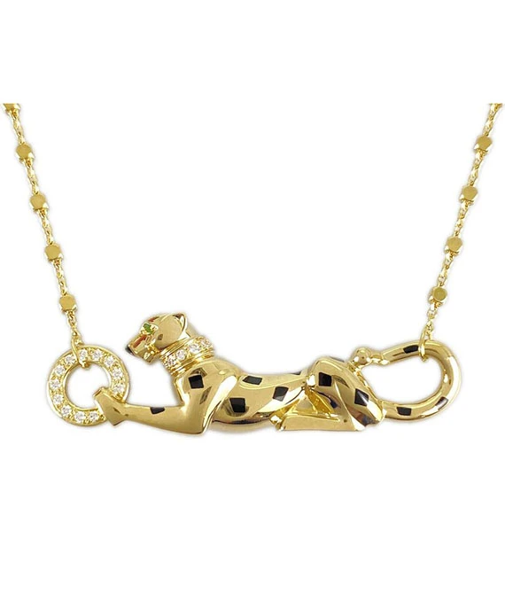 Cartier Panthere Tsavorite Garnet 18k Yellow Gold Necklace