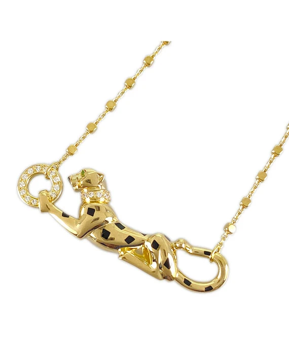 Cartier Panthere Tsavorite Garnet 18k Yellow Gold Necklace