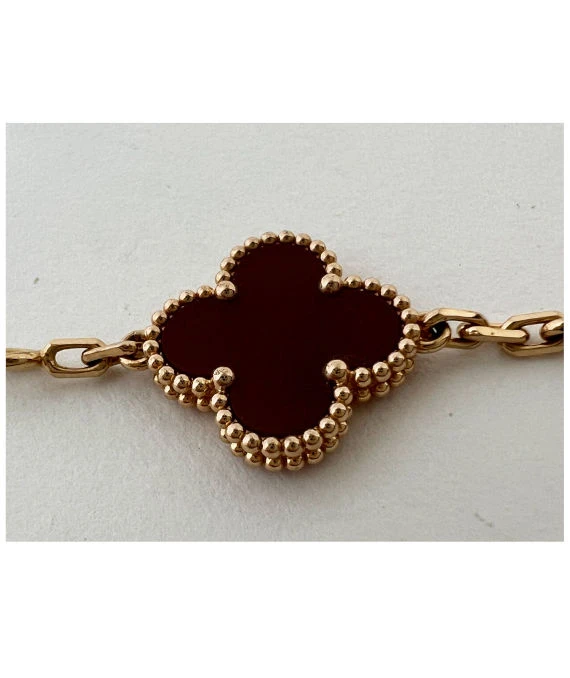 Van Cleef & Arpels Vintage Alhambra Carnelian Guilloche 5 Motifs 18k Rose Gold Bracelet