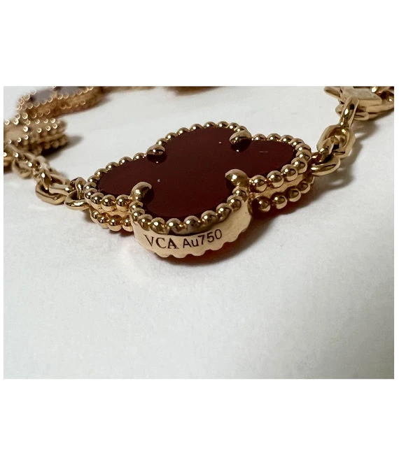 Van Cleef & Arpels Vintage Alhambra Carnelian Guilloche 5 Motifs 18k Rose Gold Bracelet
