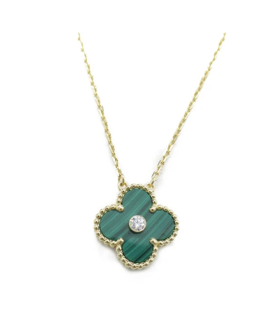 Van Cleef & Arpels Vintage Alhambra Malachite Diamond 18k Yellow Gold Necklace