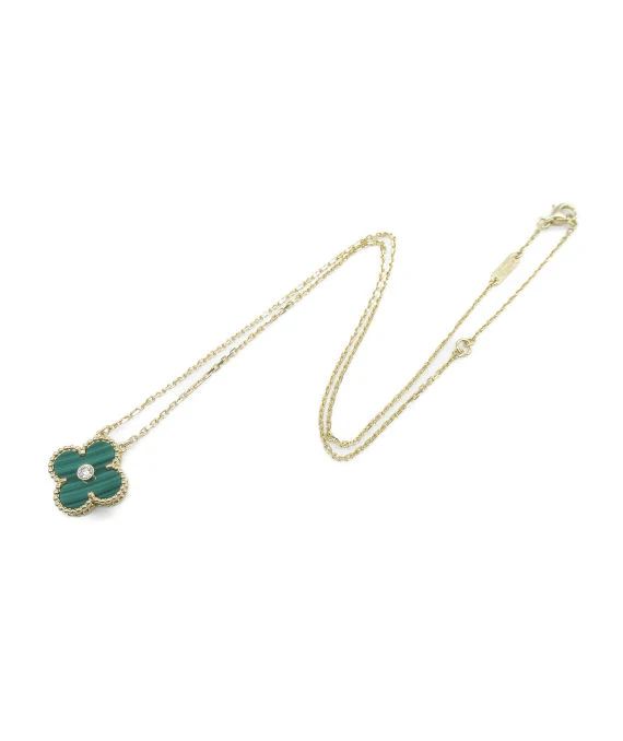 Van Cleef & Arpels Vintage Alhambra Malachite Diamond 18k Yellow Gold Necklace