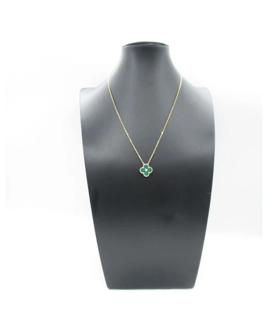 Van Cleef & Arpels Vintage Alhambra Malachite Diamond 18k Yellow Gold Necklace