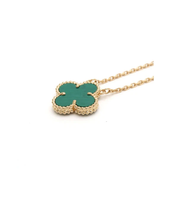 Van Cleef & Arpels Vintage 18k Yellow Gold Necklace with Alhambra Malachite Pendant