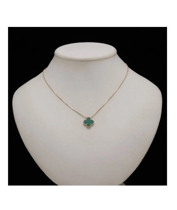 Van Cleef & Arpels Vintage 18k Yellow Gold Necklace with Alhambra Malachite Pendant