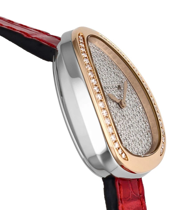 Bulgari Serpenti Diamond Encrusted 18k Rose Gold Bezel and Diamond Encrusted White Dial Watch