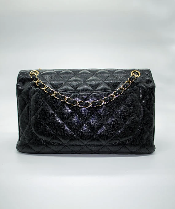 Chanel Black Double Flap Classic Jumbo Caviar Leather Handbag with Gold Hardware