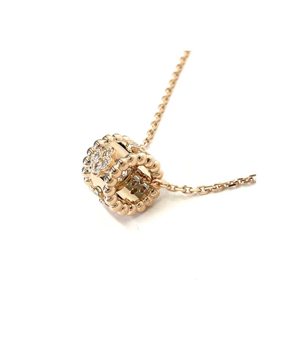Van Cleef & Arpels K18 Rose Gold Perlée Clover Pendant Diamond Necklace