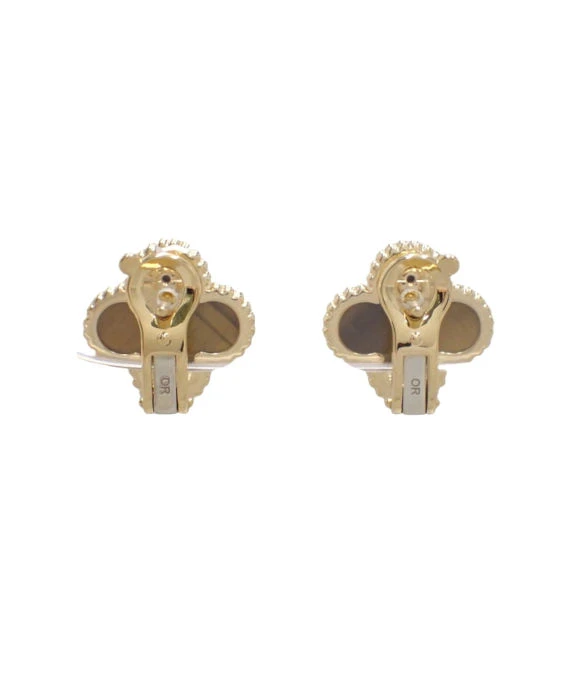 Van Cleef & Arpels Vintage Alhambra Tiger's Eye 18k Yellow Gold Earrings