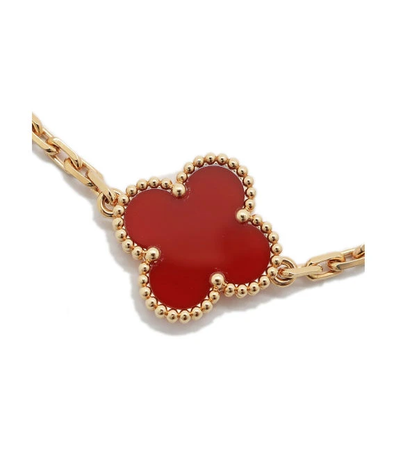 Van Cleef & Arpels Vintage Alhambra Carnelian Guilloche 5 Motifs 18k Rose Gold Bracelet
