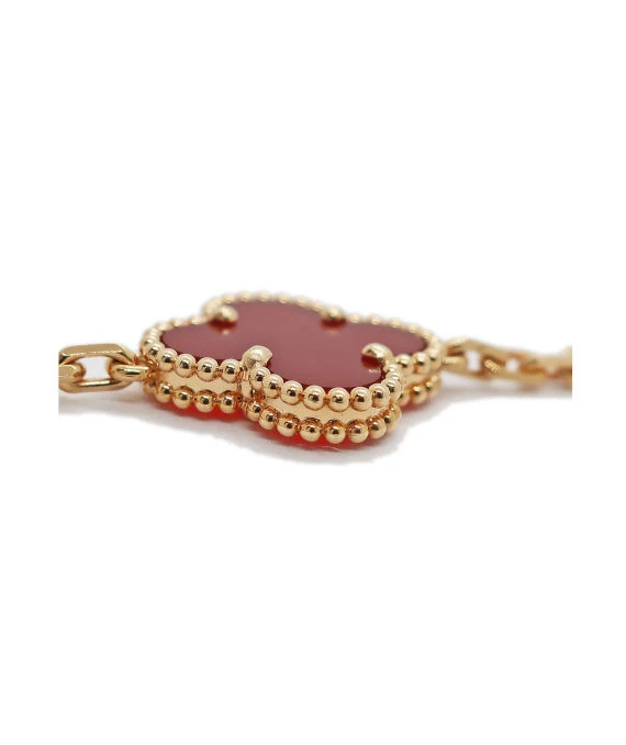Van Cleef & Arpels Vintage Alhambra Carnelian Guilloche 5 Motifs 18k Rose Gold Bracelet