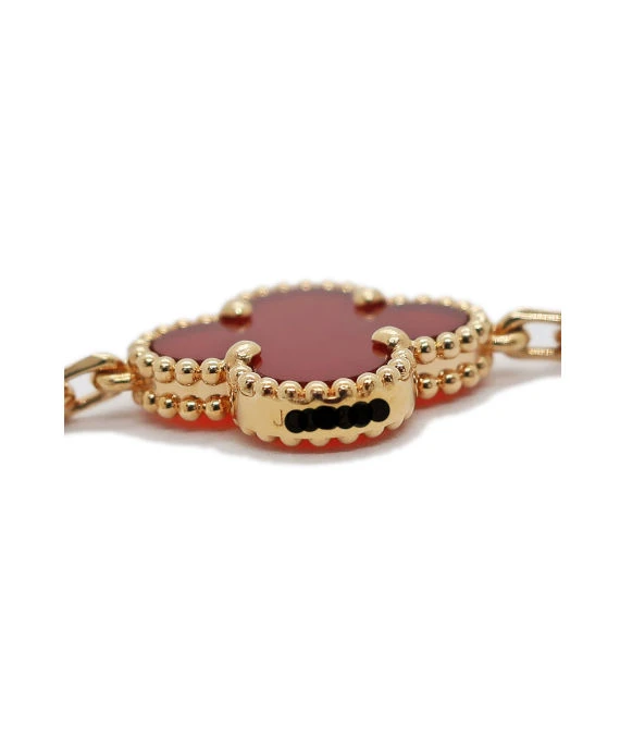 Van Cleef & Arpels Vintage Alhambra Carnelian Guilloche 5 Motifs 18k Rose Gold Bracelet
