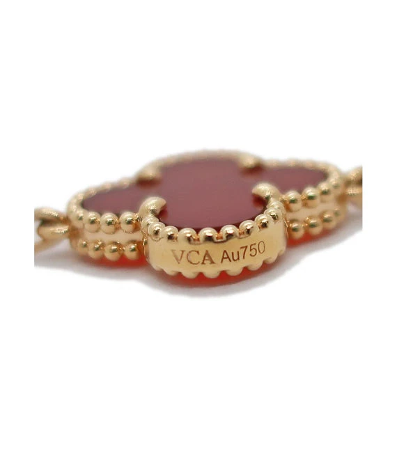 Van Cleef & Arpels Vintage Alhambra Carnelian Guilloche 5 Motifs 18k Rose Gold Bracelet