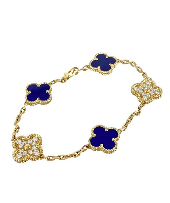 Van Cleef & Arpels Vintage Alhambra Blue Sable Diamond Bracelet In 18k Yellow Gold