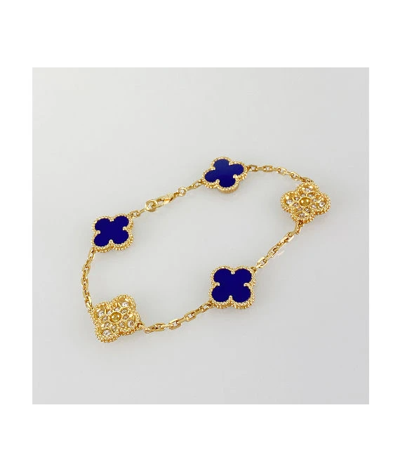 Van Cleef & Arpels Vintage Alhambra Blue Sable Diamond Bracelet In 18k Yellow Gold