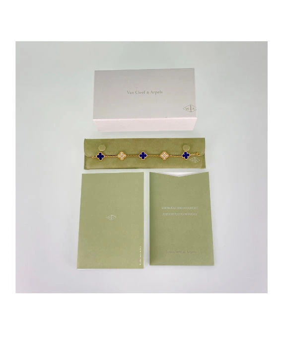 Van Cleef & Arpels Vintage Alhambra Blue Sable Diamond Bracelet In 18k Yellow Gold