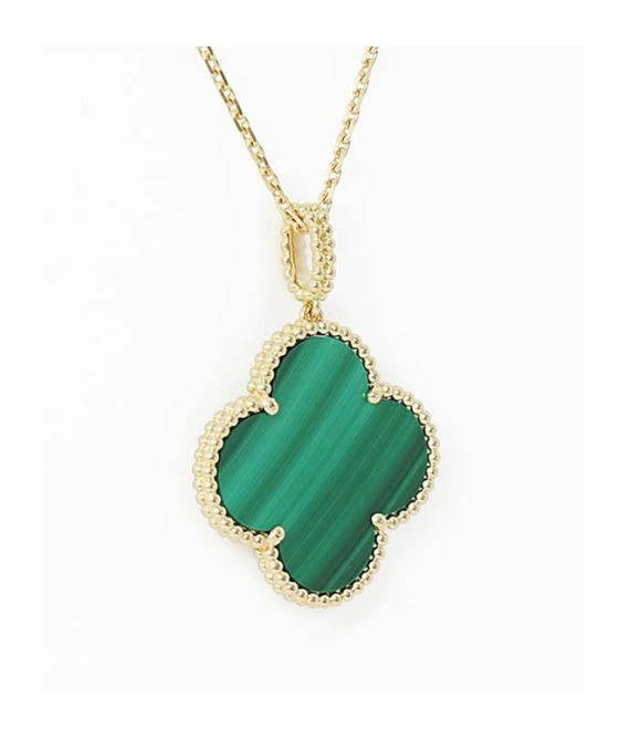 Van Cleef & Arpels Magic Alhambra Malachite 1 Motif Long Necklace In 18k Yellow Gold