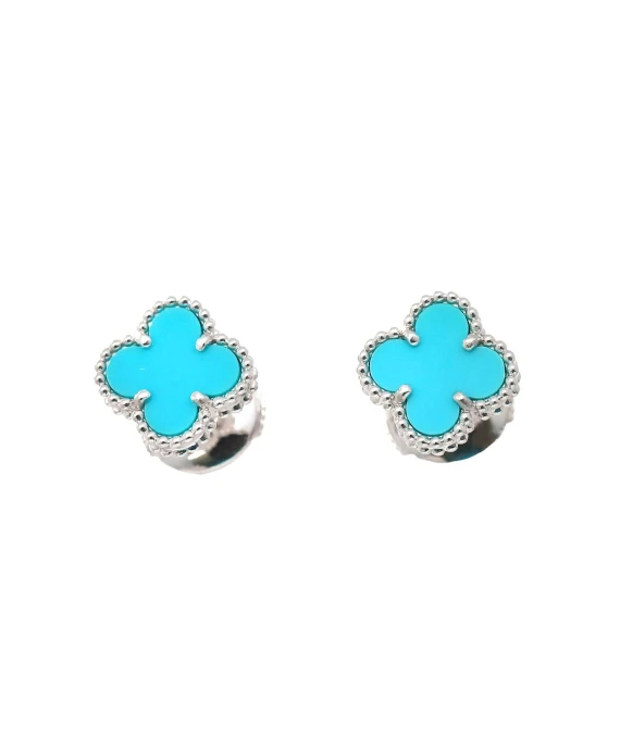 Van Cleef & Arpels Sweet Alhambra Turquoise 18k White Gold Earrings