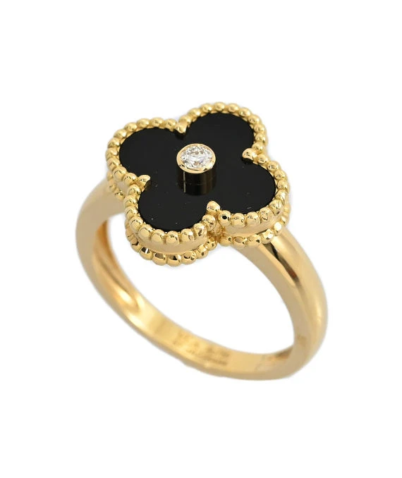 Van Cleef and Arpels Vintage Alhambra 18k Yellow Gold Diamond Ring Size 16.5