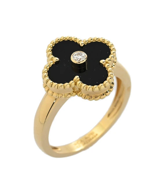 Van Cleef and Arpels Vintage Alhambra 18k Yellow Gold Diamond Ring Size 16.5
