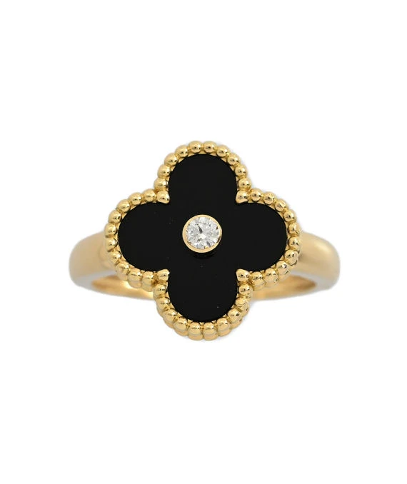 Van Cleef and Arpels Vintage Alhambra 18k Yellow Gold Diamond Ring Size 16.5