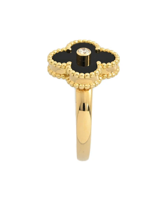 Van Cleef and Arpels Vintage Alhambra 18k Yellow Gold Diamond Ring Size 16.5