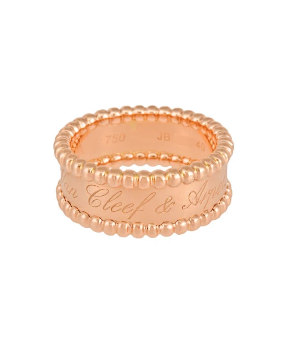 Van Cleef & Arpels Perlée Senior Tulle Gold Pearl Ring Size 10.5 In 18k Pink Gold