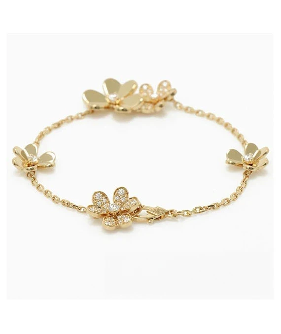 Van Cleef & Arpels Frivol 5 Flowers 18k Yellow Gold And Diamond Bracelet