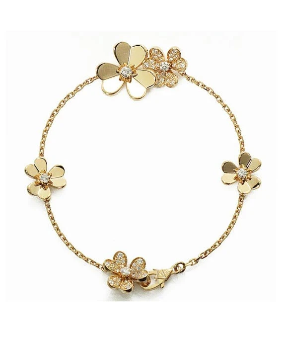 Van Cleef & Arpels Frivol 5 Flowers 18k Yellow Gold And Diamond Bracelet