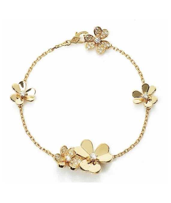 Van Cleef & Arpels Frivol 5 Flowers 18k Yellow Gold And Diamond Bracelet