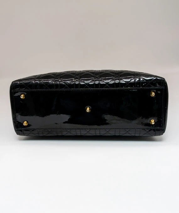 Christian Dior Black Color Cannage Patent Leather Large Lady Dior Satchel Bag