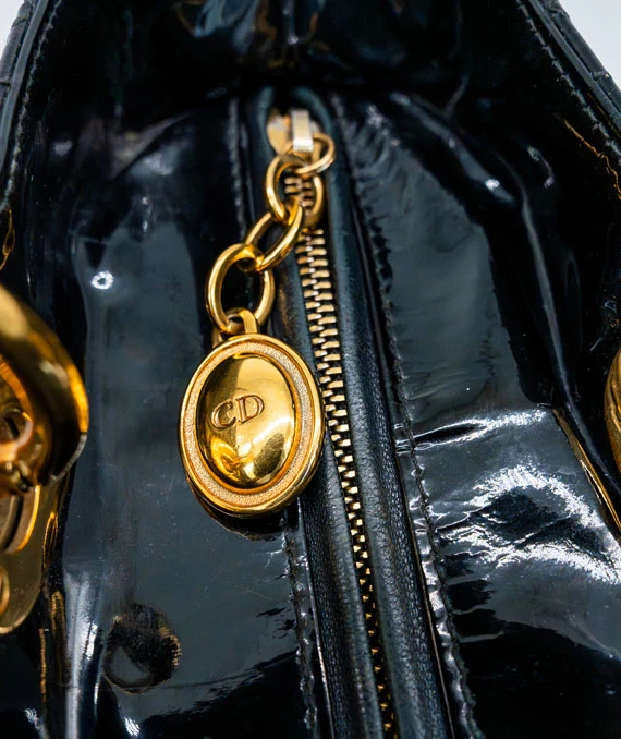 Christian Dior Black Color Cannage Patent Leather Large Lady Dior Satchel Bag
