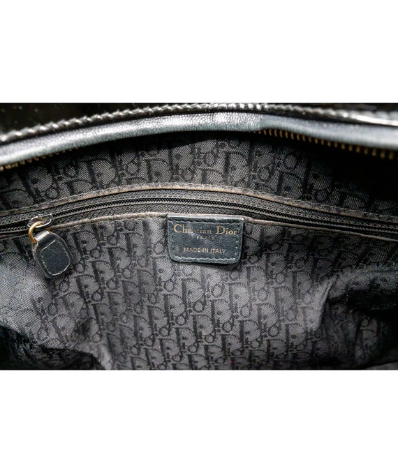 Christian Dior Black Color Cannage Patent Leather Large Lady Dior Satchel Bag