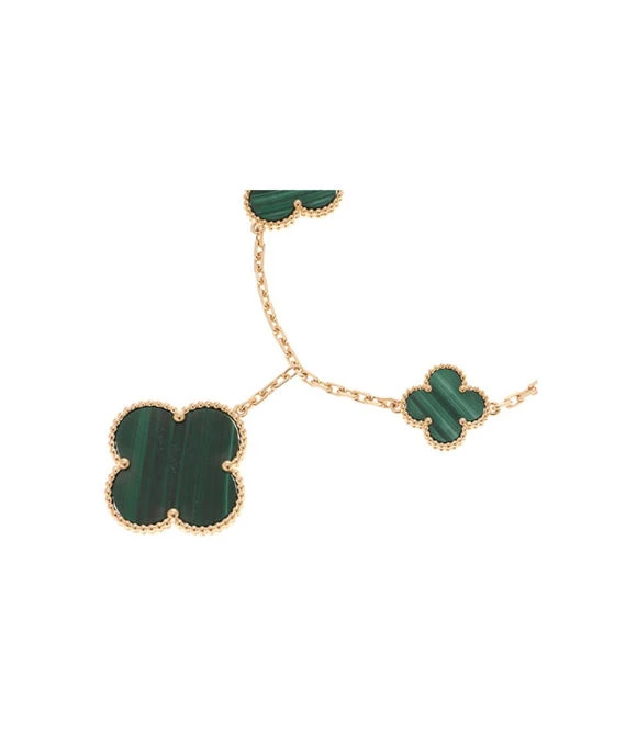 Van Cleef & Arpels Size 19 Magic Alhambra 5 Motifs Malachite Bracelet In 18k Yellow Gold