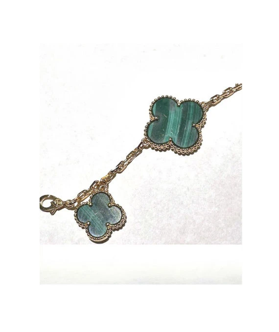 Van Cleef & Arpels Size 19 Magic Alhambra 5 Motifs Malachite Bracelet In 18k Yellow Gold