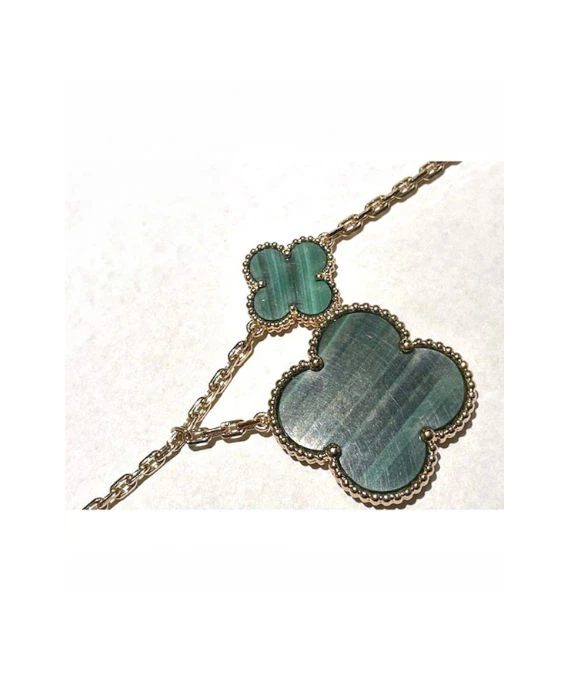 Van Cleef & Arpels Size 19 Magic Alhambra 5 Motifs Malachite Bracelet In 18k Yellow Gold