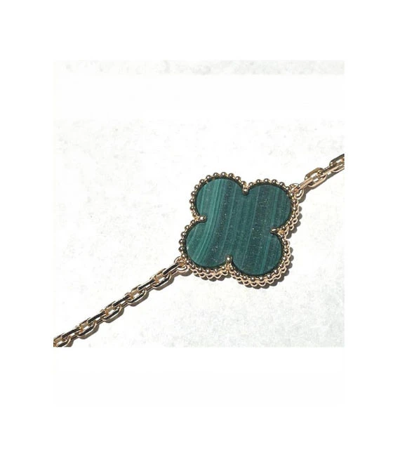 Van Cleef & Arpels Size 19 Magic Alhambra 5 Motifs Malachite Bracelet In 18k Yellow Gold