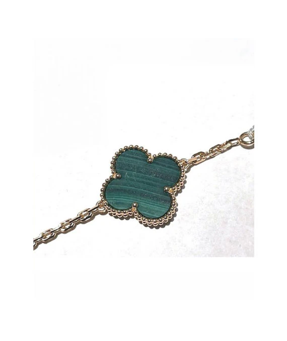 Van Cleef & Arpels Size 19 Magic Alhambra 5 Motifs Malachite Bracelet In 18k Yellow Gold