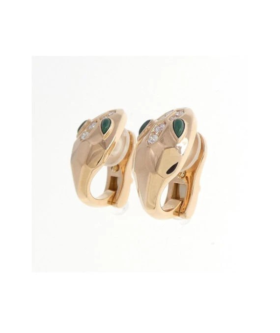 Bvlgari Serpenti Malachite and diamond Earrings In Rose Gold