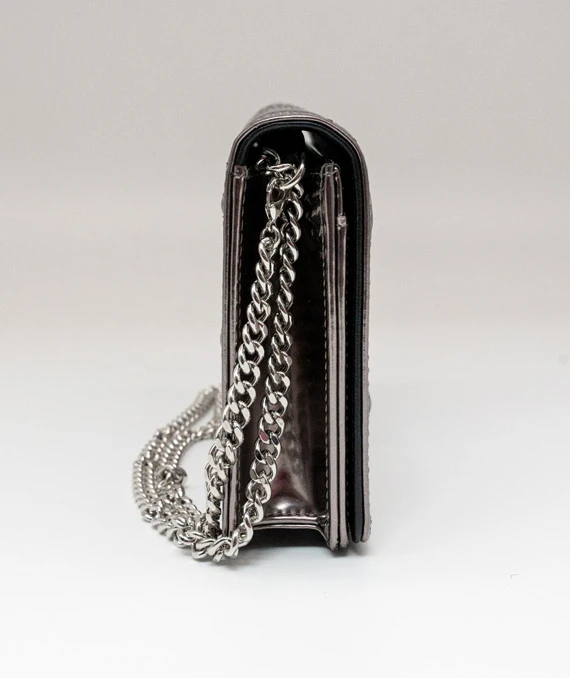 Dior Metallic Silver Micro Cannage Leather Diorama Trifold Wallet on Chain