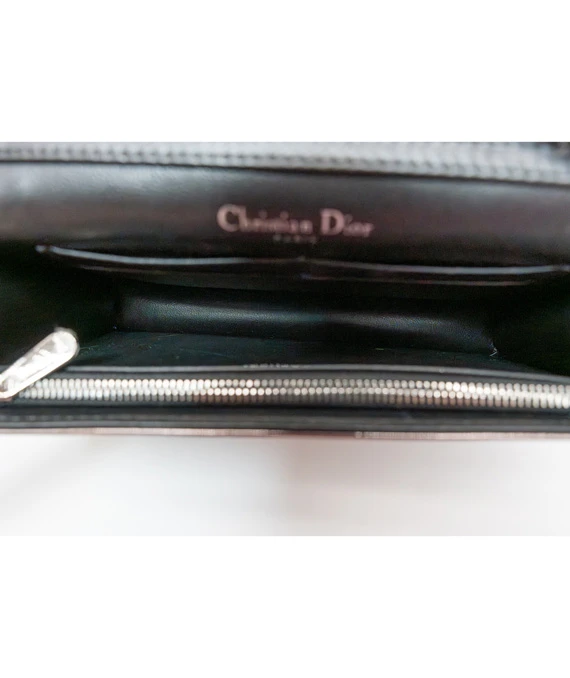 Dior Metallic Silver Micro Cannage Leather Diorama Trifold Wallet on Chain