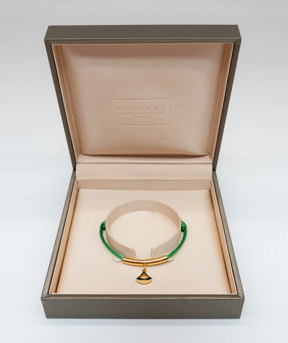 Bvlgari Divas' Dream Bracelet in Emerald Green Fabric with Emerald Green Charm