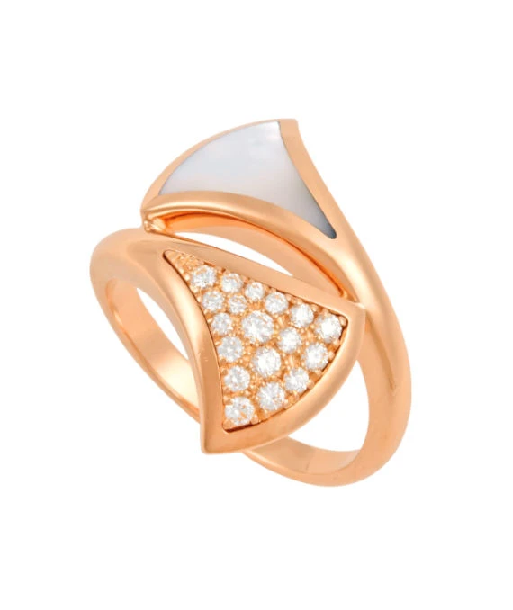 Bvlgari Size 12.5 Diva Dream Diamond and Mother-of-Pearl Ring In 18k Rose Gold