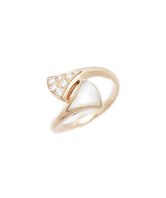 Bvlgari Size 9 Diva Dream Diamond and Mother-of-Pearl Ring In 18k Rose Gold