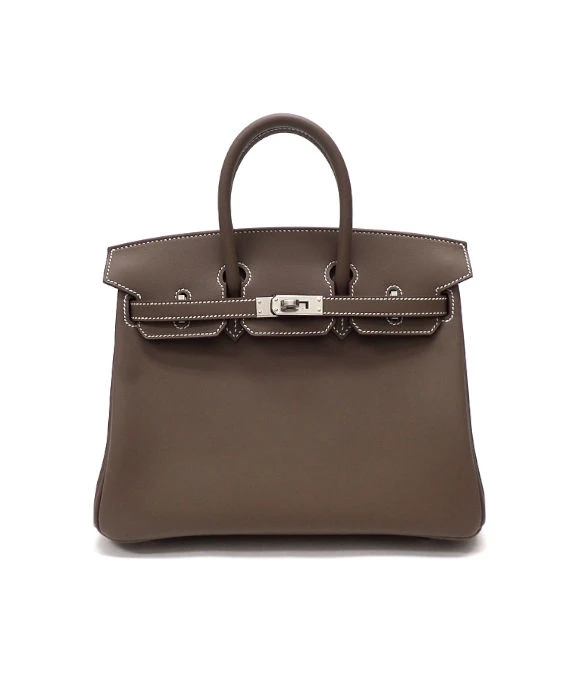Hermes 2023 Birkin (Stamp B) Size 25 Veau Swift Leather handbag in Etoupe Color with Silver Hardware
